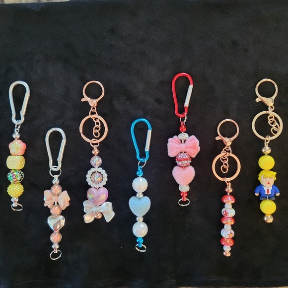 Dressed Up Stars Beaded Key Ring Purse Backpack Phone Charm Festival Friendship - Picture 6 of 6